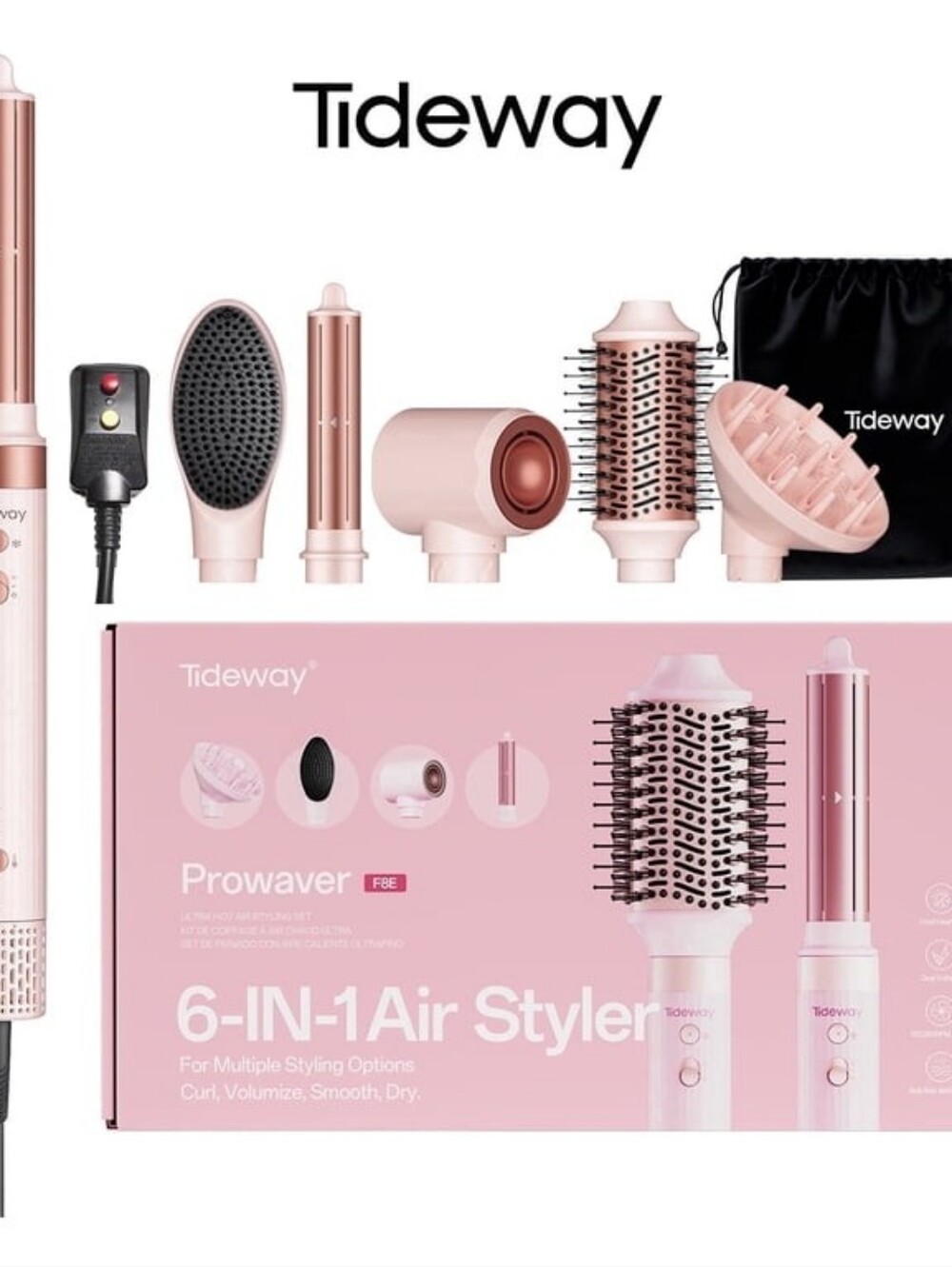 Tideway Prowaver 6-in-1 Hot Air Styler Wrap, Ionic Dual Voltage Hair Dryer